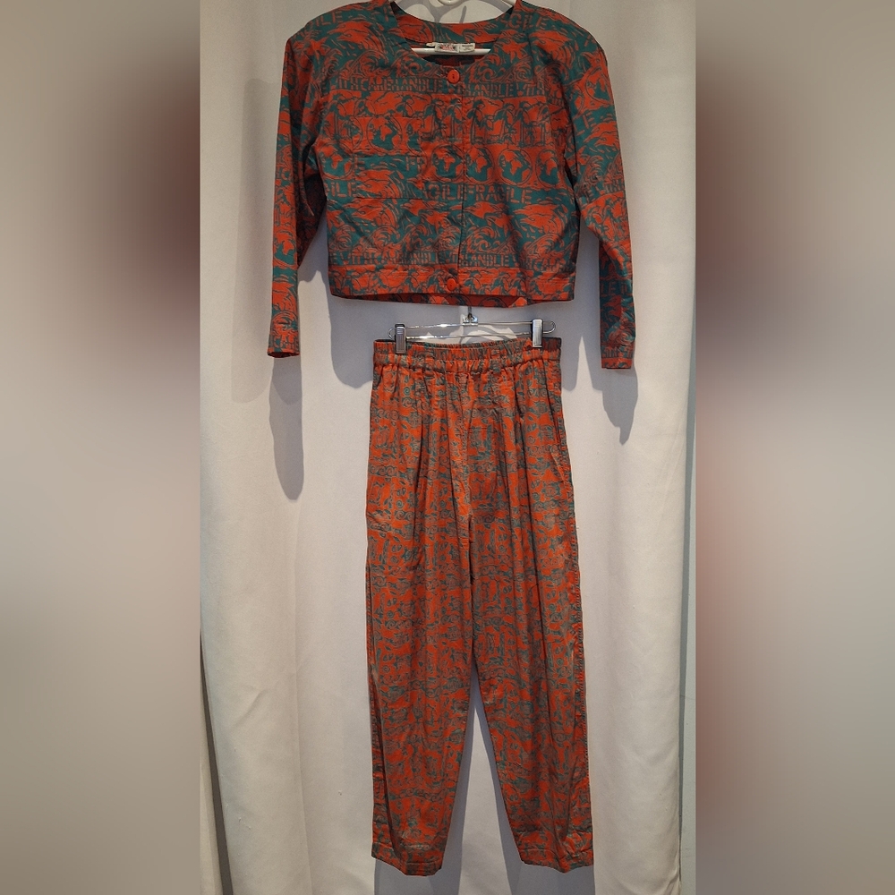 Vintage Java Wraps Block Print Two Piece Outfit Size M